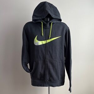 Nike Black Full-Zip Hoodie with Neon Yellow Swoosh